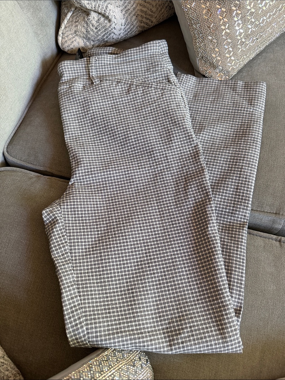 Hilary Radley Women's Ankle Cropped Checked Pants B&W  Sz S